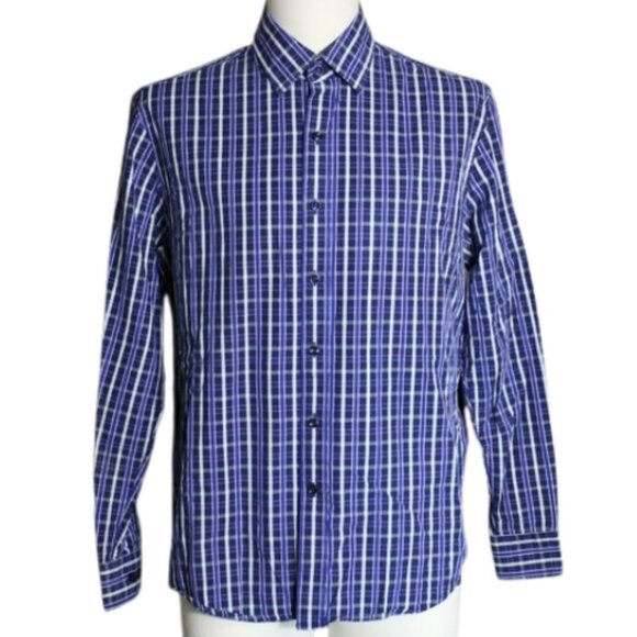 Tasso Elba SZ M Men's Blue Plaid Long Sleeve Button Up Shirt - Picture 1 of 6